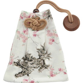 ＜メール便対象＞　お祭り用品　腰下げ巾着袋　小粋唐獅子（白）　[ 巾着 和柄 祭り 衣装 お祭り用品 お祭り衣装 祭り衣装 きんちゃく 腰巾着 祭り小物 祭り用 巾着 まつり ]