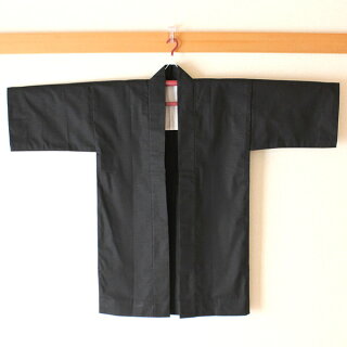 お祭り用品大人用無地紬半天黒半纏・袢纏・法被・半被・はっぴ・ハッピ・無地半天