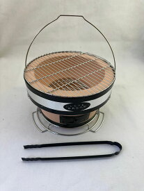 しちりんBBQ丸型　丸網（28cm）・鉄線目皿・火ばさみ付きφ28.0cm×H18.5cm（敷台付）　太陽炭（短炭2kg）付き　　内径22cm