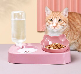 給水器付き フードボウル 猫用 犬猫 自動給水器 ペットフィーダー兼用 給水器 餌入れ 食器 スタンド 食器台 ご飯 食事 犬 猫 水飲み器