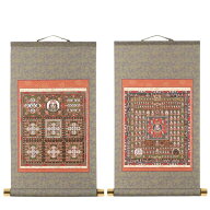 掛軸 両界曼荼羅（2本セット） 摸表装（合成布）仕立て 金剛界と胎蔵界の2本セット 掛け軸 仏画