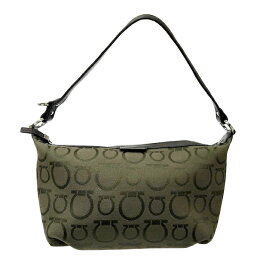 【中古】Salvatore Ferragamo サルバトーレ フェラガモ ハンドポーチ ブラウン キャンバス レザー レディース ミニポーチ【ブランドギャラリー駒川店】