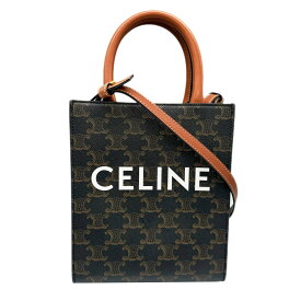 【中古】CELINE セリーヌ 2WAYショルダーバッグ 斜め掛け ミニ バーティカル トリオンフ カバ キャンバス プリント入りカーフスキン タン ハンドバッグ ショルダーキャリー クロスボティ レザーハンドル ブラウン レディース【ブランドギャラリー千林店】