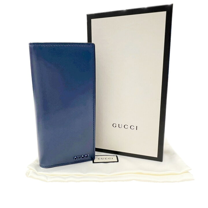 楽天市場】【中古】グッチ GUCCI 二つ折り長財布 長財布 レザー ブルー  