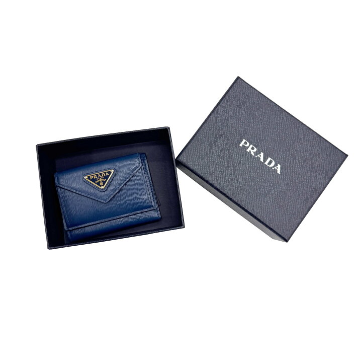 楽天市場】【中古】PRADA プラダ コンパクトウォレット 1MH021 ブルー 