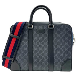 【中古】グッチ GUCCI GGスプリーム キャンバス ブリーフケース ビジネスバッグ 474135 グレー ブラック キャンバス レザー ウェブストラップ 2WAYショルダー メンズ【ブランドギャラリー心斎橋店】