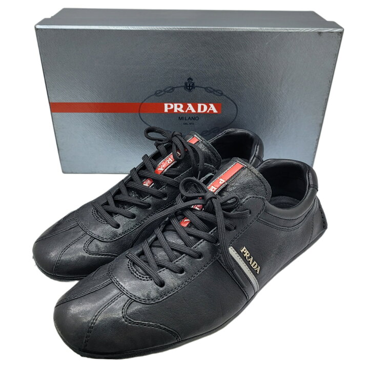 楽天市場】【中古】PRADA プラダプラダスポーツ スニーカー レザー 黒 