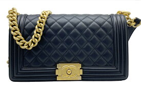 【新品同様】CHANEL シャネル ボーイシャネル バッグ チェーン ショルダーバッグ カーフスキン 黒ブラック ゴールド金具　ダブルチェーン ココマーク　25*****　新品同様【ブランドギャラリー東心斎橋店】