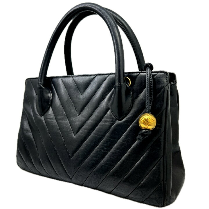 楽天市場】【中古】CHANEL シャネル ハンドバッグ Vステッチ レザー 黒  