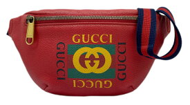 【中古】GUCCI グッチ プリント ボディ ベルトバッグ ウエストポーチ カーフスキン レザー レッド 赤　527792　 ヴィンテージゴールド金具　527792　レディース　メンズ　【ブランドギャラリー東心斎橋店】