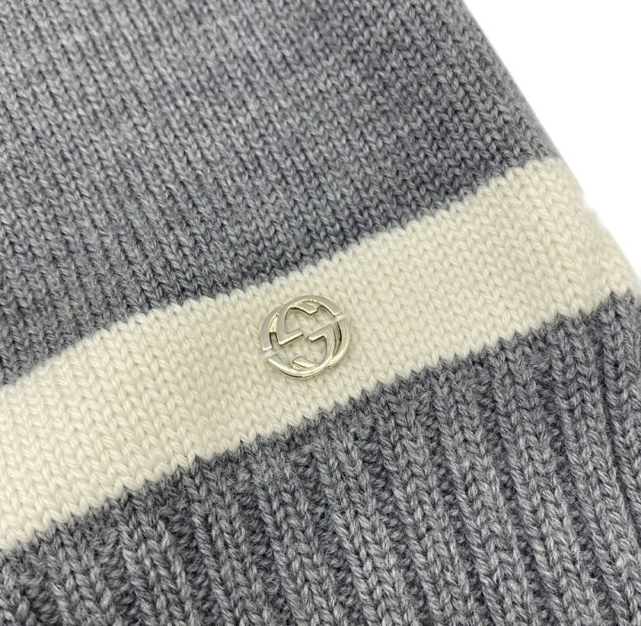 楽天市場】【中古】GUCCI グッチ ウール マフラー グレー ホワイト GG  