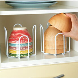 ［えつこの重ねて安心ラック M 2個組］ 収納 キッチン 食器棚 お椀 お茶碗 カップ 地震対策 ホワイト 日本製