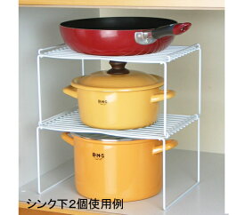 ［えつこのワイドステップラック L　2個組］ 収納 キッチン 食器棚 整理棚　食器 小物 地震対策 ホワイト 日本製