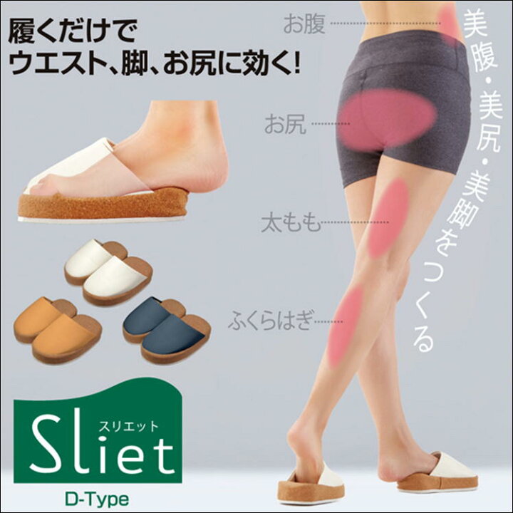 楽天市場 ダイエット スリッパ 健康 サンダル レディース 美脚 美姿勢 体幹 トレーニング 筋トレ 足痩せ 便利 グッズ Sliet スリエット D Type つま先立ち 足指 足裏 刺激 下半身 下腹 ヒップ お尻 ふくらはぎ 太もも 鍛える 痩せる シェイプアップ エクササイズ