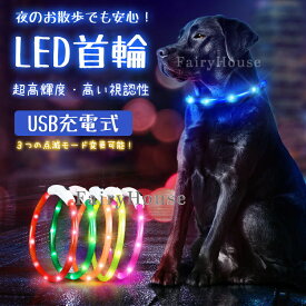 LED発光首輪 小型犬中型犬用 夜間散歩安全対策 レインボー虹色発光 充電式USB充電 サイズ調整可能 防水仕様 軽量設計 猫用 大型犬用 点灯点滅モード切替付き