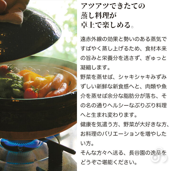 楽天市場】土鍋 伊賀焼 蒸し料理用土鍋 長谷園 ヘルシー蒸し鍋 黒 大 