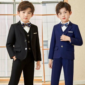 【送料無料】子供スーツ 2色 男の子服 子供服 スーツセット こども 男の子スーツ フォーマル キッズスーツ 入学式 卒業式 キッズ服 4点セット 紳士服 赤ちゃん ジャケット+ベスト＋ズボン+蝶ネクタイ プレゼント 七五三 発表会 入園式 90 100 110 120 130 140 150 160 170