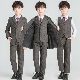 【送料無料】キッズ服 男の子服 セットアップ 男の子スーツ フォーマルスーツ 子供スーツ ジュニア ベビースーツ 上下セット 子供服 ジャケット+ベスト+ズボン＋シャツ+ネクタイ 男児 こども おしゃれ 七五三 入学式 卒業式 春 夏 秋 冬 90 100 110 120 130 140 150