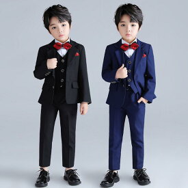 【送料無料】子供スーツ フォーマル スーツセット 子供服 男の子スーツ キッズスーツ セットアップ 男児 赤ちゃん男の子服 上下セット キッズ服 入学式 卒業式 紳士服 ジャケット+ベスト+シャツ+ズボン+蝶ネクタイ 七五三 春 夏 秋 冬 90 100 110 120 130 140 150 160 170