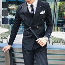 【送料無料】ダブルスーツ スタイリッシュスーツ スリーピース 紳士服 メンズスーツ 3ピース セットアップ カジュアルスーツ フォーマル ビジネススーツ 卒業式 入学式 ストライプ 上下セット スーツセット ジャケット+ベスト+パンツ 通勤 出張 二次会 司会 S/M/L/XL/2XL/3XL