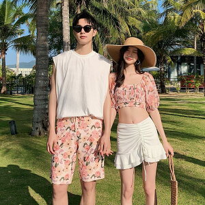 【送料無料】韓国風 ミズギ レディース/メンズ 水着 オシャレ 3点セット 体型カバー お揃い カップル水着 女性 みずぎ ビキニ タンキニ パッド付き 小胸 ビーチウェア ワイヤーなし ペアルッ