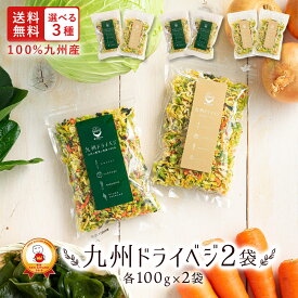 国産 乾燥野菜ミックス 九州ドライベジ100g×2袋 【メール便 送料無料】 九州産 乾燥 野菜 まとめ買い 【選べる3パターン 玉ねぎ ワカメ ミックス】みそ汁の具 フリーズドライ 野菜ミックス 仕送り 【出荷目安：ご注文後5~7日後】