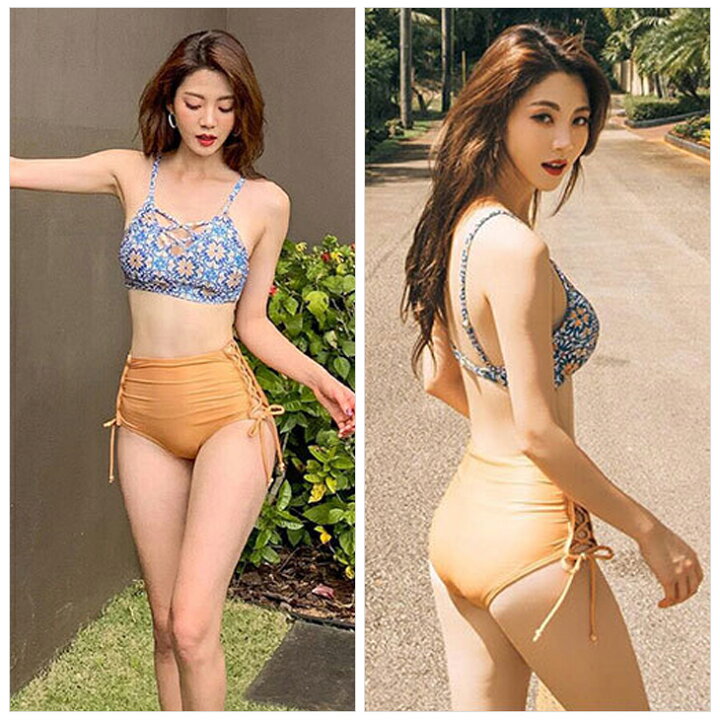 素人ママ水着 楽天市場】水着 レディース ビキニ タンキニ ハイウエスト 花柄 タイル柄風 2点セット 体型カバー オトナ女子 ノンワイヤー 編み上げ リボン  リゾート 上下 大きいサイズ かわいい モテカワ水着 セクシー 女性 ママ水着 10代 20代 30代 40代 韓国 花柄 送料無料 : サン ...