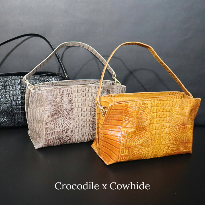 楽天市場】クロコダイル×牛革 2WAYショルダーバッグ レディース ワニ革  