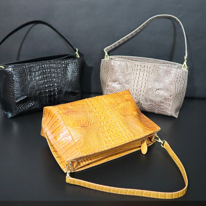 楽天市場】クロコダイル×牛革 2WAYショルダーバッグ レディース ワニ革 