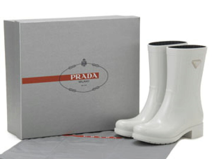 楽天市場】27cm プラダ PRADA レインブーツ ラバーブーツ ホワイト 