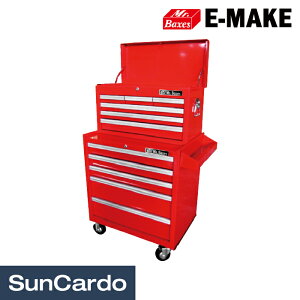 【ワンダフルデー期間P最大23倍】工具 整備 ワゴン ツール カート 工具箱 キャビネット E-MAKE Mr.Baxes(ミスターバクシーズ) トップチェスト&ロールワゴンセット レッド