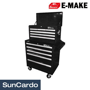 【ワンダフルデー期間P最大23倍】工具 整備 ワゴン ツール カート 工具箱 キャビネット E-MAKE Mr.Baxes(ミスターバクシーズ) トップチェスト&ロールワゴンセット ブラック