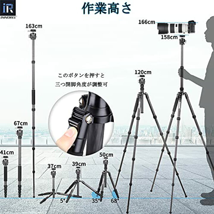 楽天市場】色：RT55C三脚+N36雲台セット INNOREL カーボン 三脚 中型 