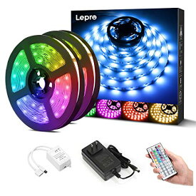 サイズ：10メートル（5m*2） Lepro LEDテープライト SMD 5050 両面テープ 10m 300連 テープled 非防水 RGB 30leds/m 高輝度 44Kコントローラー 調光調色 ledテープ 切断可能 明るいライト 間接照明 12v電源