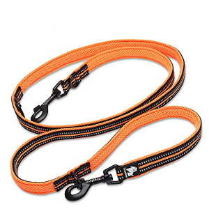色：オレンジ cocomall 犬 犬用リード 2頭引き リード 1本で色々使える多機能リード 小型、中型、大型犬用リード 訓練リード ロングリード ペット用品 ハーネス 3M反射材料 ナイロン製 通気