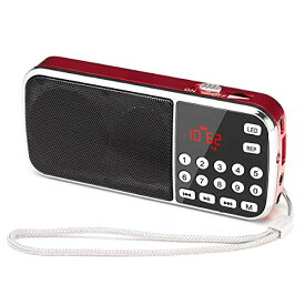 色：レッド Gemean J-189 USB 小型 ラジオ 充電式 bluetooth ポータブル ワイド fm am 携帯 ラジオ ミニ、懐中電灯付き 対応 AUX SD MP3