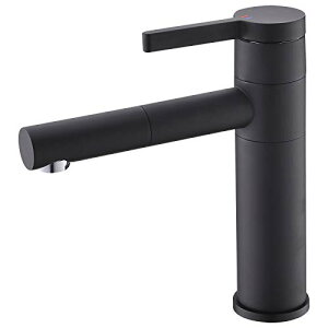 色:ブラック サイズ:短い Ciencia 洗面蛇口 360度回転 温水と冷水 洗面蛇口レバー黒 浴室用水栓 洗面 洗髪用 蛇口 ブラス シングルレバー混合栓、BB6112B
