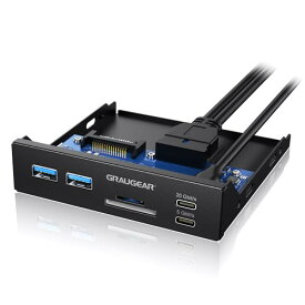 GRAUGEAR 10Gbps USB3.2 Gen2 Type-C 3.5インチベイ カードリーダー 内蔵型メモリカードリーダー/ライター 多機能PCマルチフロントパネルに搭載、6ポート USB-C ハブ、SD/MicroSDカードリーダー、USBポート