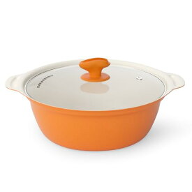 COOKSMARK 鍋IH対応 両手鍋 26cm IH対応オール熱源対応 ガラス鍋蓋付セラミックコーティング 割れない土鍋 火傷防止シリコン取っ手付 菜箸やお玉が置ける オレンジ