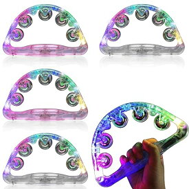 色：4個-混合色 4個セット LED タンバリン カラオケ イベント 光るタンバリン 盛り上げグッズ フラッシュ 点滅楽器 タンバリン 楽器 鈴 楽器 応援太鼓