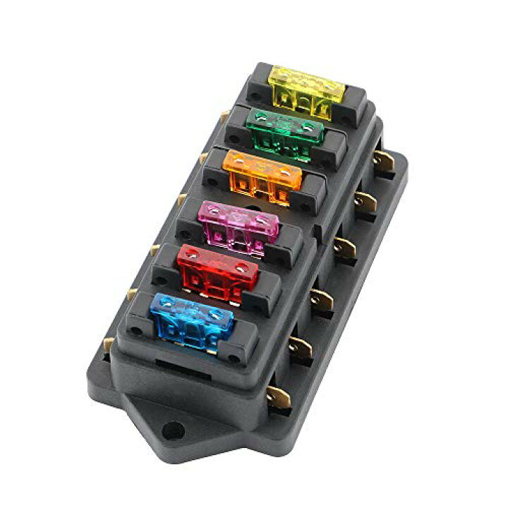 楽天市場 Qitindasen 6ウェイ ヒューズボックス ホルダー 車の回路ヒューズボックス ホルダー ユニバーサル標準ブレードヒューズ ブロック 10個の無料標準ブレードヒューズ付き 12v 24v サンデーモーニング 楽天市場店