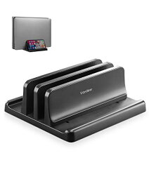 色：ブラック VAYDEER ノートパソコン スタンド PCスタンド 縦置き 2台収納 ホルダー幅調整可能 ABS樹脂製 タブレット/ipad/MacBook Pro Air 縦置き用- ブラック