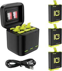 色：1 × 充電器 + 3 × バッテリー TELESIN Hero 9バッテリー（3パック）およびGoPro Hero 9 Black用のType-Cコード付き3チャンネルUSB急速充電器、オリジナルのGo Pro9バッテリーおよび充電器と完全に互