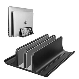 色：黒 ダブルスロット調整式縦置きノートパソコンスタンド 2019年最新設計のダブルスロットアルミ製デスクトップダブルスロット縦置きノートパソコンスタンドはMacBook / Chromebook/Surface/Dell