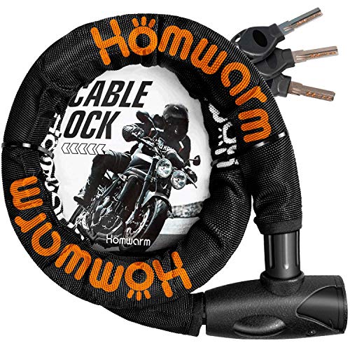 色：ブラック Homwarm バイクロック チェーンロック バイク 自転車 ワイヤーロック 引き出物 φ 頑丈 22mm 新作製品、世界最高品質人気! 直径 ブラック 1200ｍｍ 盗難防止 鍵3本セット