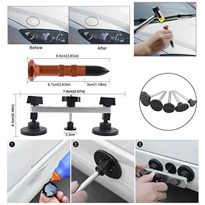 楽天市場 サイズ 58点キット デントリペアツール Bluefire 凹み直し 車 へこみ直し修理キット バキュームリフター 引っ張り工具 グルーガン 凹み吸盤 デントリペア工具58点キット 収納バック付き 自動 サンデーモーニング 楽天市場店