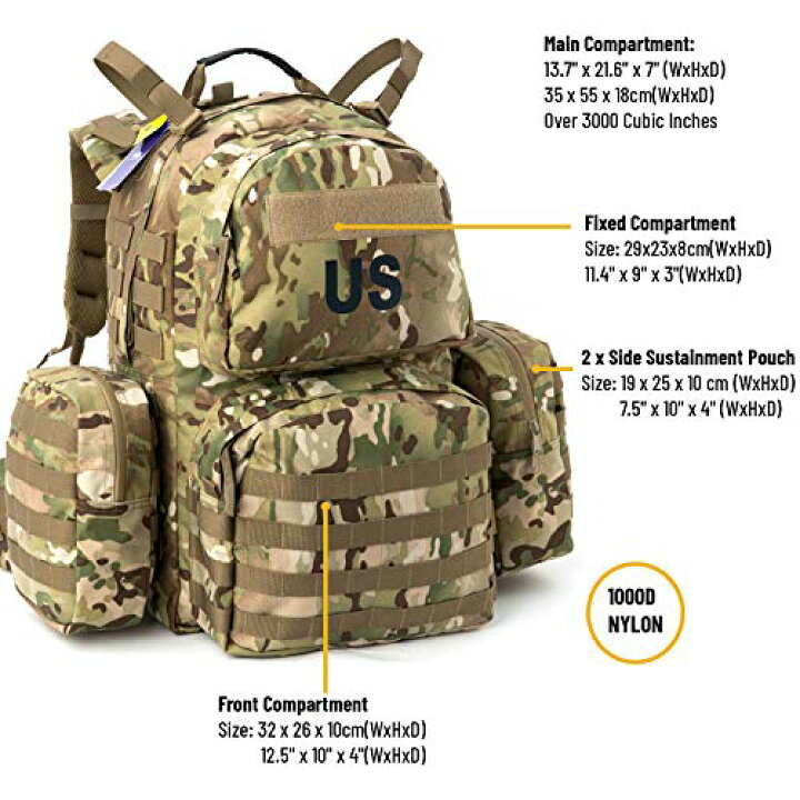 楽天市場】色：Multicam Akmax.cn ミリタリー Molle II バックパック 