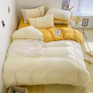 Ovege 布団カバー セミダブル 4点セット 掛け布団カバー ボックスシーツ 枕カバー 洋式・和式兼用 2方向ジッパー 100%マイクロファイバー ピーチスキン加工 洗い替え速乾タイプ (イェロー-ク