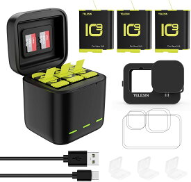 色：1x充電器+ 3xバッテリー+アクセサリーバンドル TELESIN 3 GoPro Hero 9 Black用の交換用バッテリーとストレージUSB充電器、Go Pro9用のシリコンケース/レンズカバーキャップ/レンズフィルム/バッ
