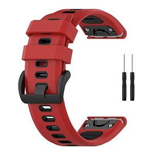 色:レッド+ブラック GARMIN(ガーミン) Fenix 6X GPS,Fenix 6X PRO,Fenix 6X Sapphire GPS,Descent Mk2, Descent Mk2i用 バンド 交換バンド 26mm Sooyeeh QuickFit ストラップ シリコン製 柔らかい スポーツ 交換用ベ